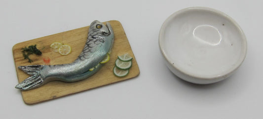 Fish on a Cutting Board & a Bowl PAt1624