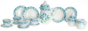 17 Piece Pink Blue & Green Ribbon Tea Set - AZG8488