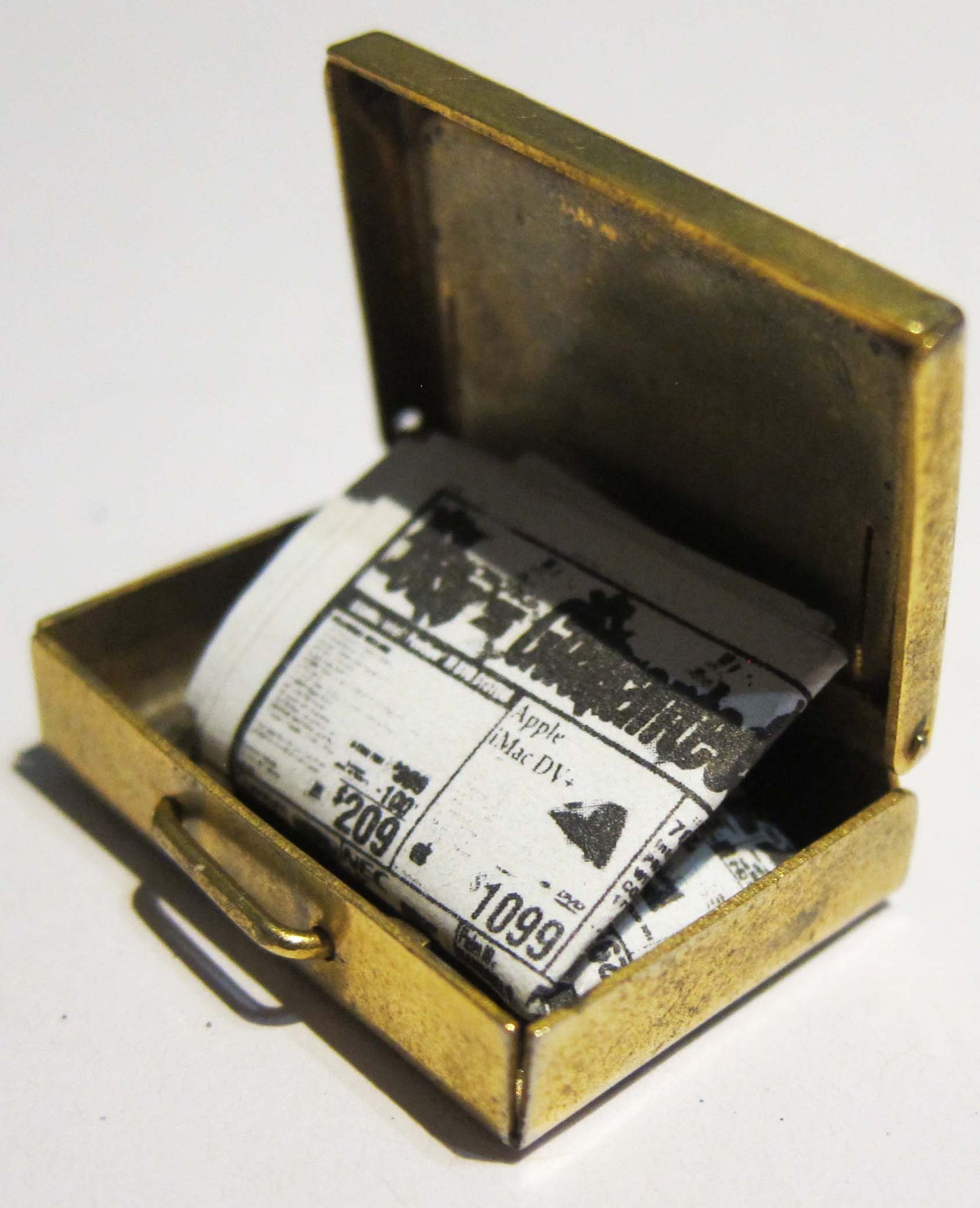 Small Brass Suitcase with Newspaper PAT418
