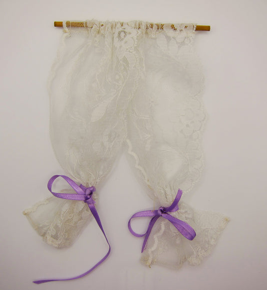 White Lace Curtains with Purple Bows PAT1518