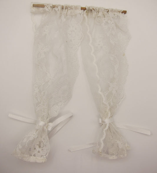 White Lace Curtains with White Bows PAT1519