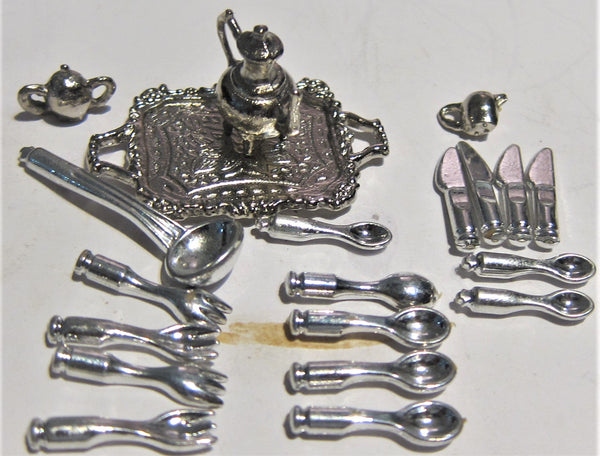 SILVER TRAY, TEASET AND ASSORTED CUTLERY PAT435